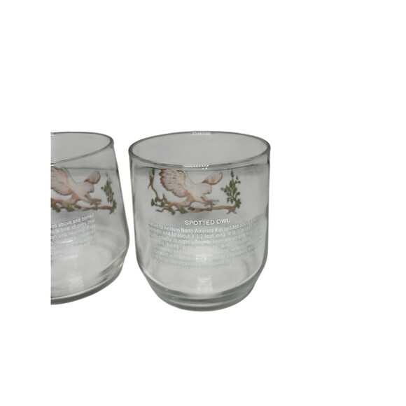Vintage American Wildlife Low Ball Glasses Sunoco - Spotted Owl  - Set of Two - Picture 6 of 8